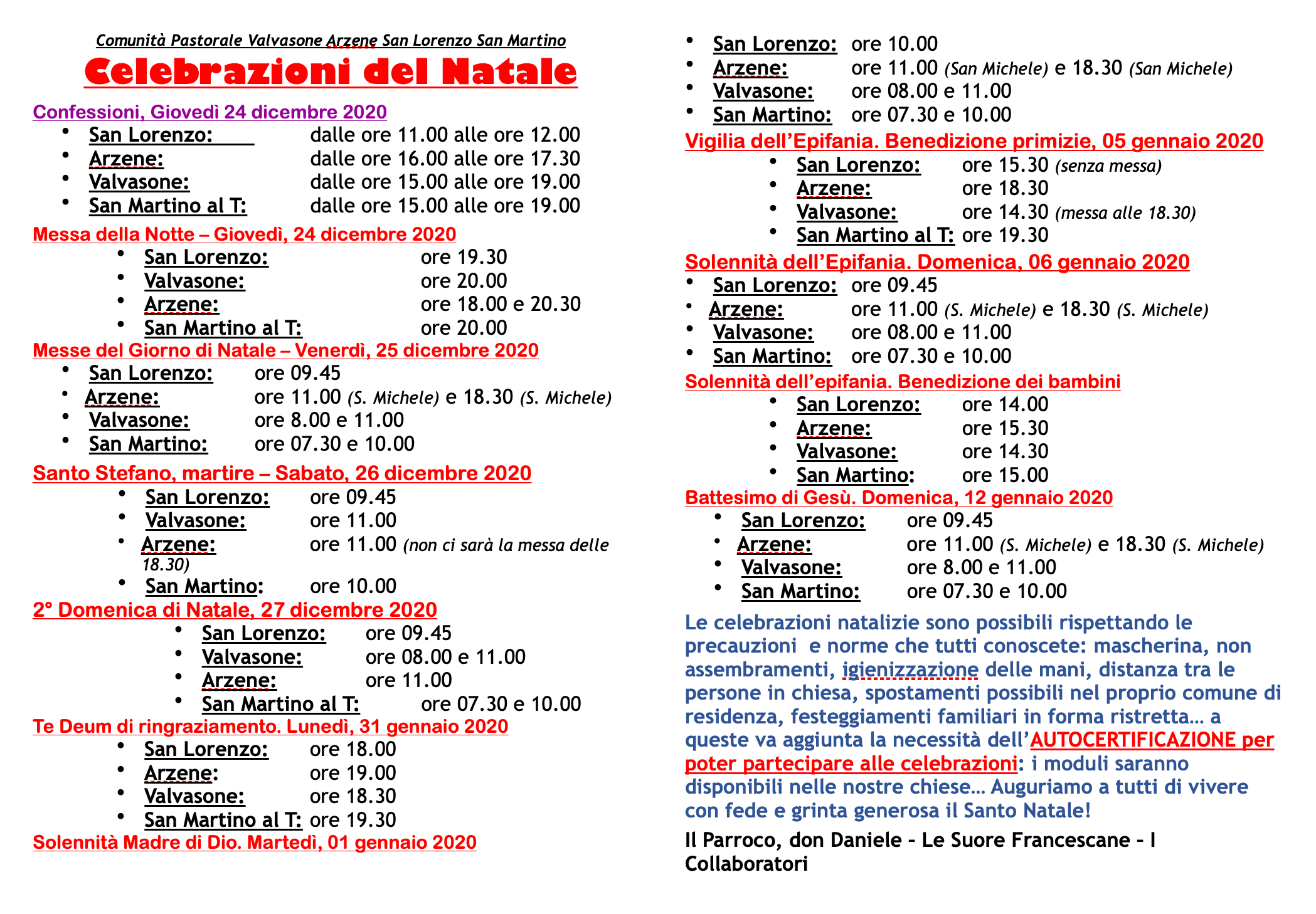 Celebrazioni da Natale all’Epifania